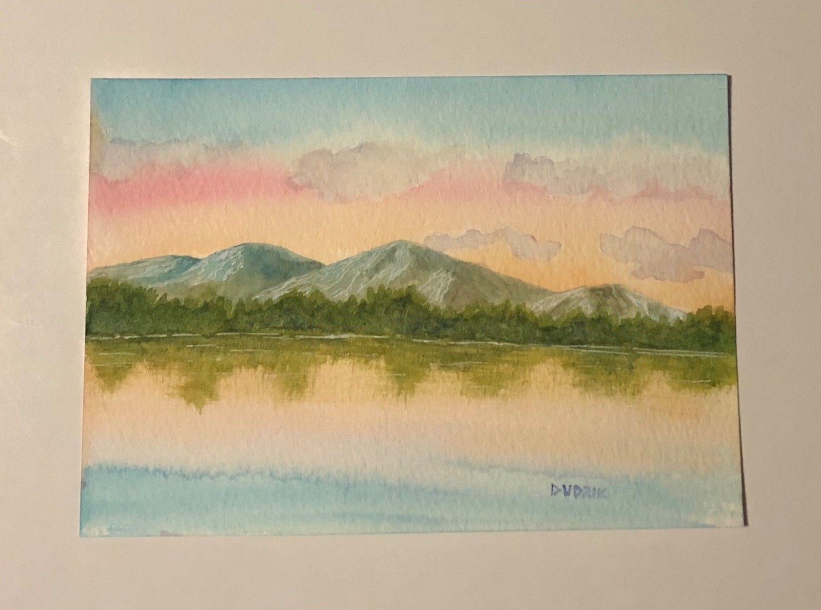 1600x1189 Original 4.5 X 6.5 Watercolor Landscape Mountains Lake Painting - Watercolor Lake