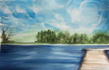 375x242 Saatchi Art Serenity On The Lake, Watercolor Painting Painting By - Watercolor Lake
