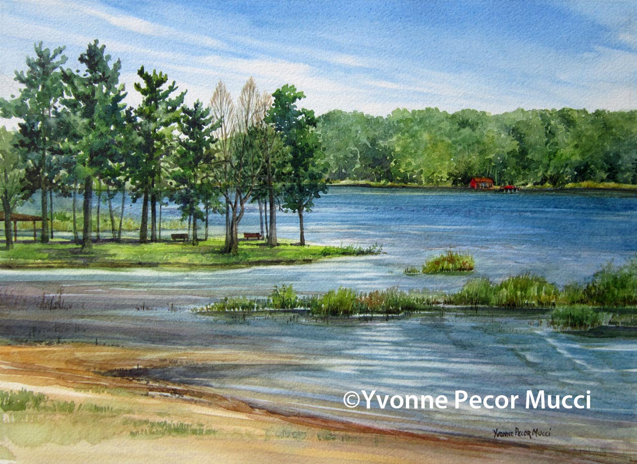 1260x918 Sunset Lake Plein Air Watercolor Yvonne Pecor Mucci - Watercolor Lake