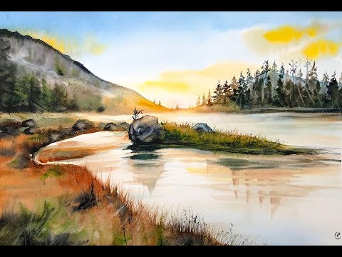 480x360 Watercolor Lake Painting Demonstration - Watercolor Lake