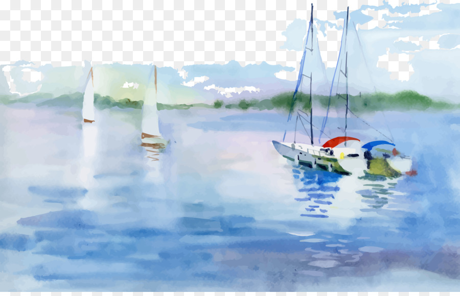 900x580 Watercolor Landscape Watercolor Painting Boat Illustration - Watercolor Lake