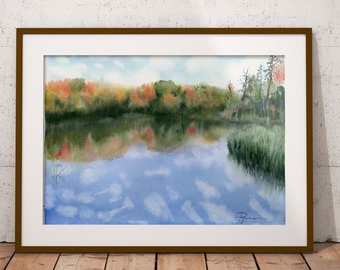 340x270 Watercolor Lake Etsy - Watercolor Lake