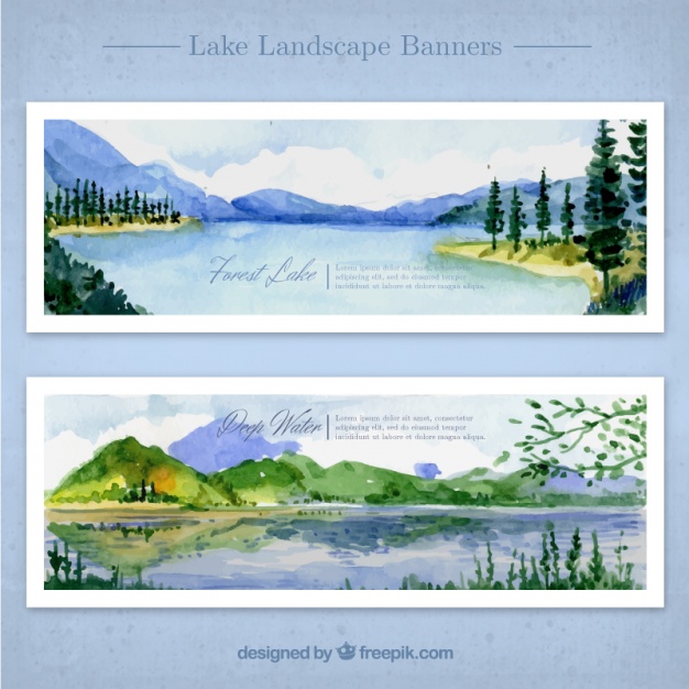 626x626 Watercolor Landscapes With Lake And Mountains Vector Free Download - Watercolor Lake