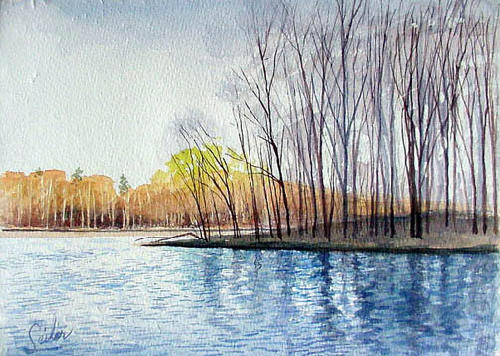 500x356 Wolf Lake...brisk Fall Day...watercolor - Watercolor Lake