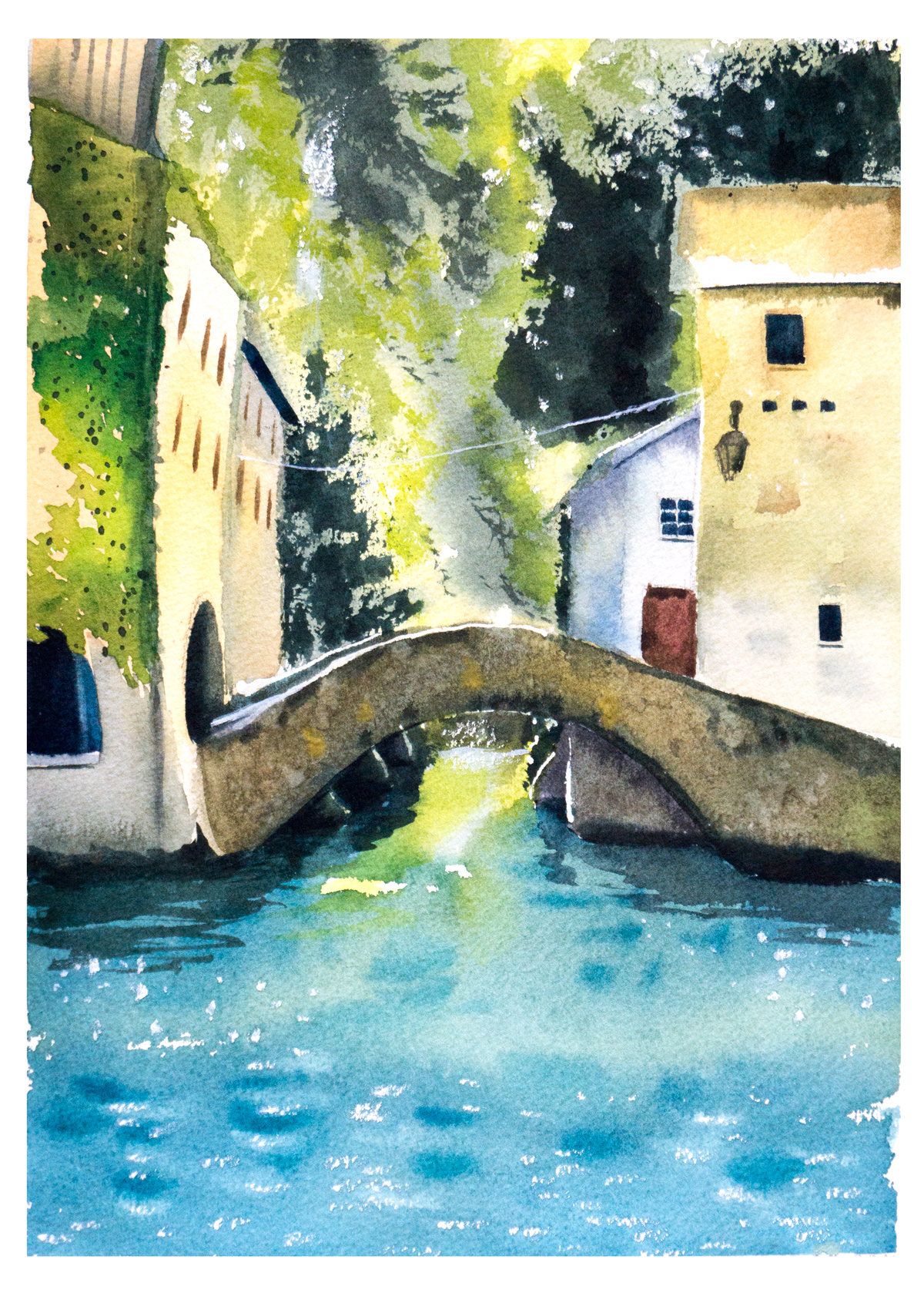 1200x1678 Italian Landscape Watercolor Lake Como Painting Art Vertical Print - Watercolor Lake Scenes