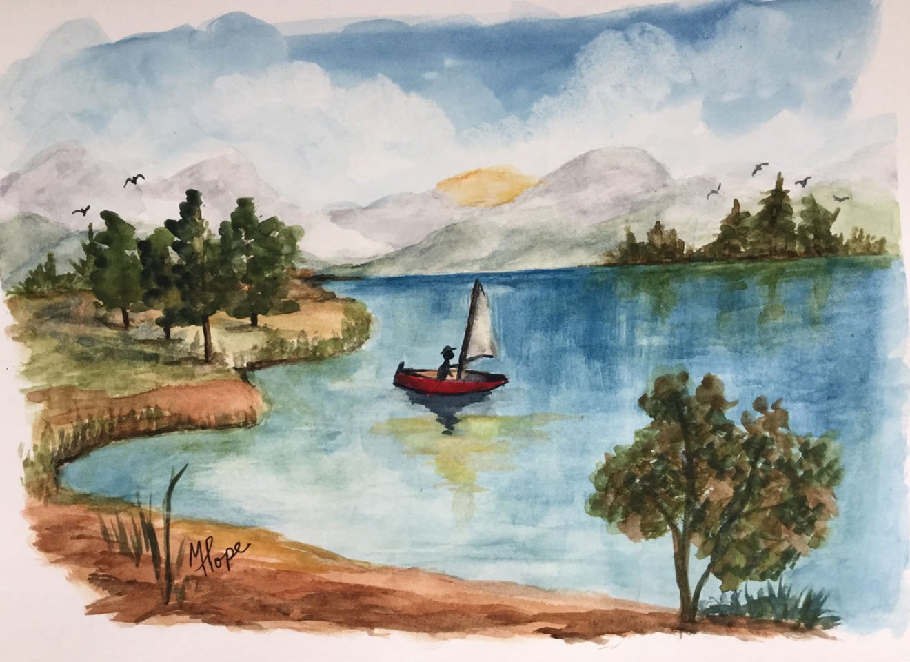 1320x960 Lake Watercolor Paintingsailboat Watercolorlake Scene8 X 10 Etsy - Watercolor Lake Scenes