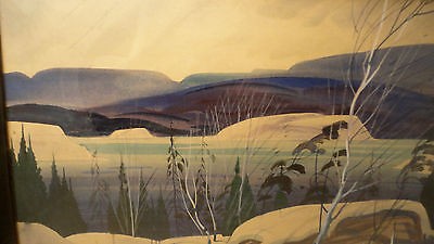 400x225 Large Watercolor Painting Lake Snow Scene Quebec Canadian Graham - Watercolor Lake Scenes