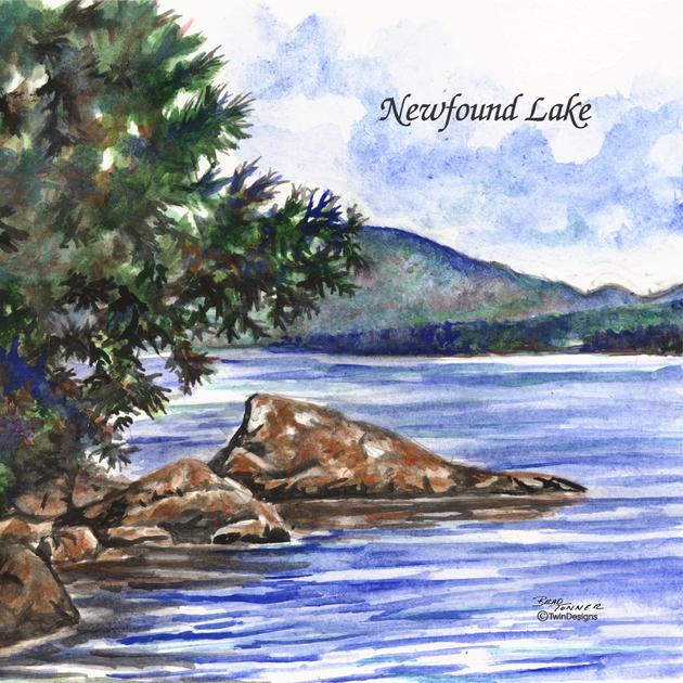 630x630 Newfound Lake Ceramic Tile Trivet Original Watercolor By Brad - Watercolor Lake Scenes
