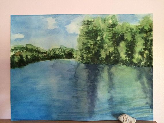 570x428 Watercolor Lake Scene Painted Trees, Watercolor And Scene - Watercolor Lake Scenes
