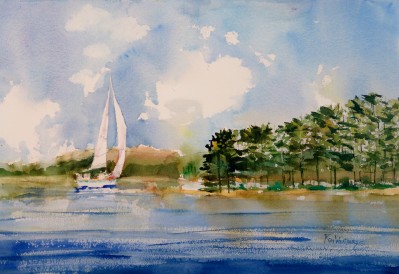 399x274 Ron Weathers South Carolina Watercolor Artist Beach Lake Gallery - Watercolor Lake Scenes