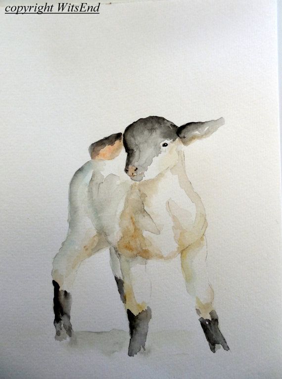 570x766 Baby Lamb Painting Original Watercolor Sheep Nursery Farm Animal - Watercolor Lamb