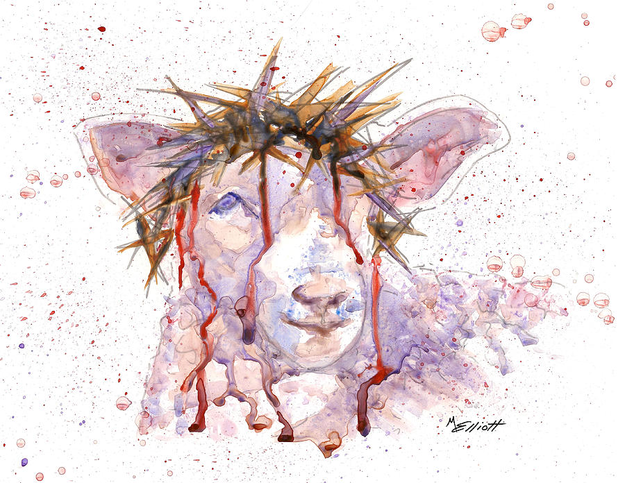 900x696 Behold The Lamb Painting By Marsha Elliott - Watercolor Lamb