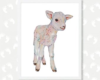 340x270 Lamb Print Of Original Watercolor Painting Ink Drawing 8.5 X - Watercolor Lamb