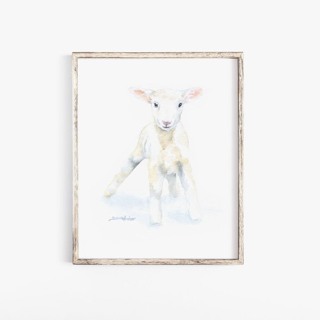 642x642 White Baby Lamb Watercolor Painting Large Print Etsy - Watercolor Lamb
