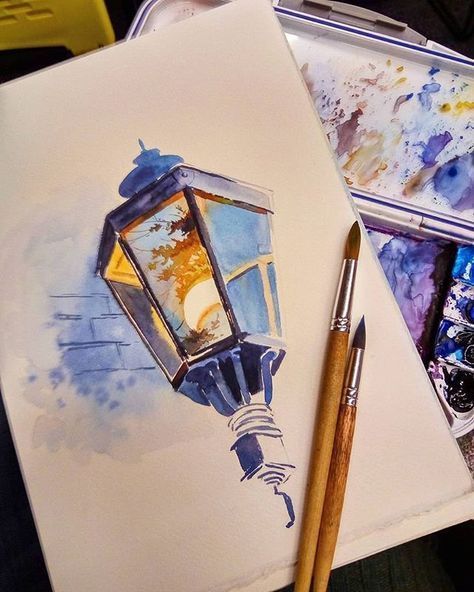 474x592 Lamp With Reflection Watercolour Painting Watercolor - Watercolor Lamp