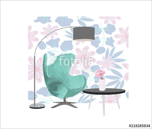 500x423 Armchair And Lamp Watercolor Illustration For Interior Design - Watercolor Lamp