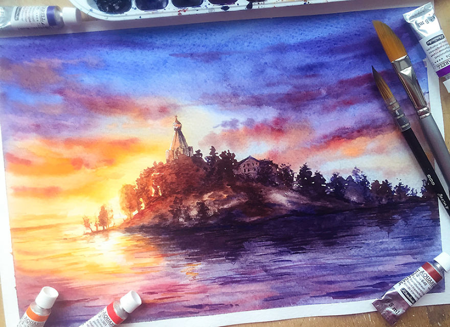 880x640 I Paint Architectural Landscapes Of Russian Cities Using - Watercolor Landscape