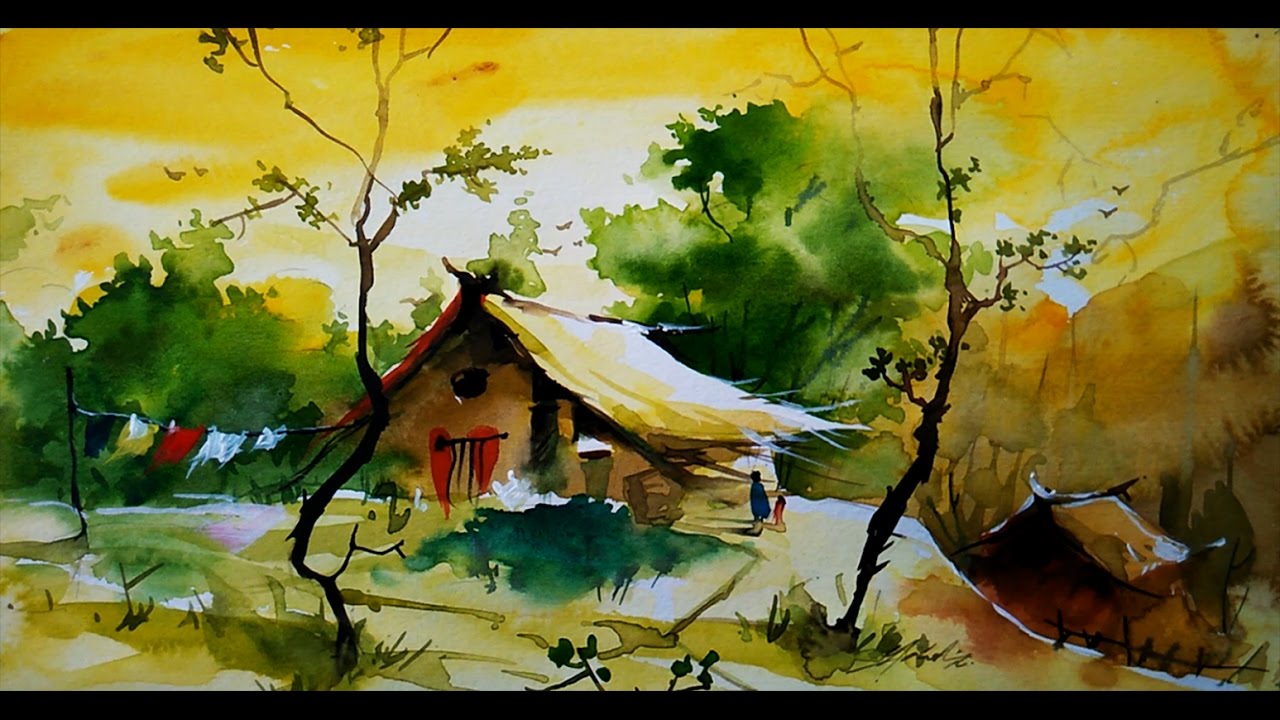 1280x720 Simple Water Color Landscape For Beginners By Paintlane - Watercolor Landscape