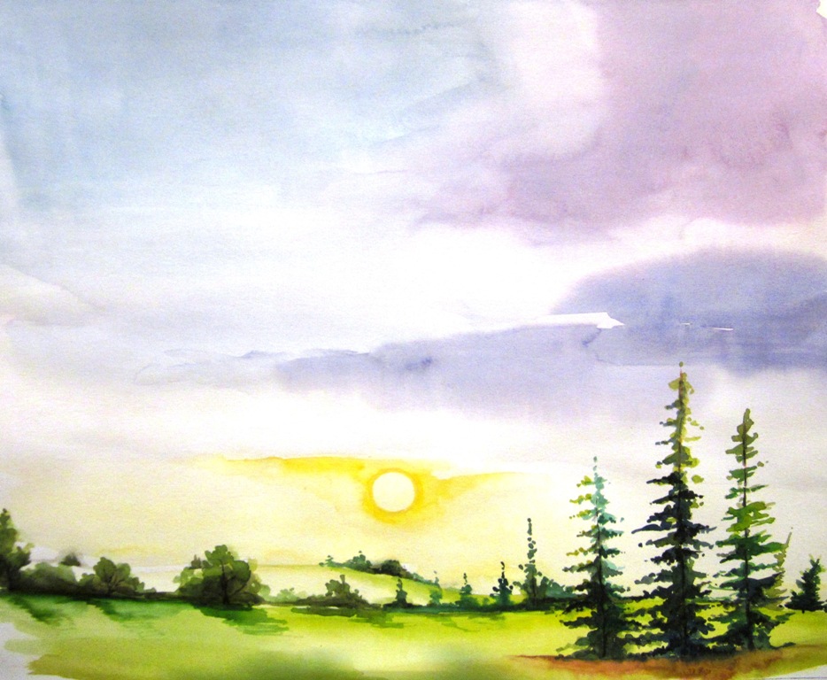 934x768 Early Sun - Watercolor Landscape