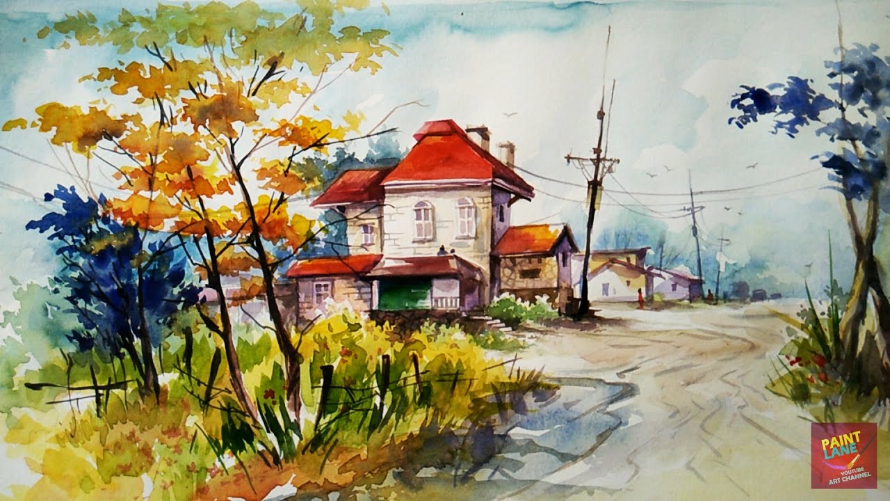 1280x720 How To Color A Simple And Easy Landscape With Watercolor By - Watercolor Landscape Easy