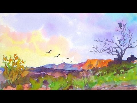 480x360 Southwestern Landscape Easy Watercolor Painting Tutorial - Watercolor Landscape Easy