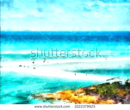 450x380 Waves Painting Watercolor Landscape At Sea And Beach Digital Home - Watercolor Landscape Ideas
