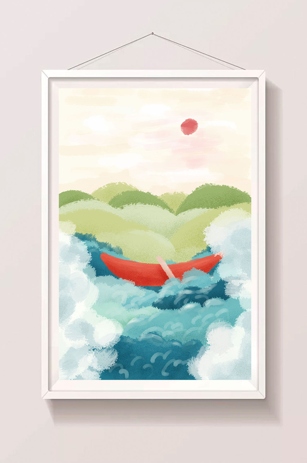 1024x1541 Hand Drawn Landscape Watercolor Landscape Ocean Boat Illustration - Watercolor Landscape Ocean