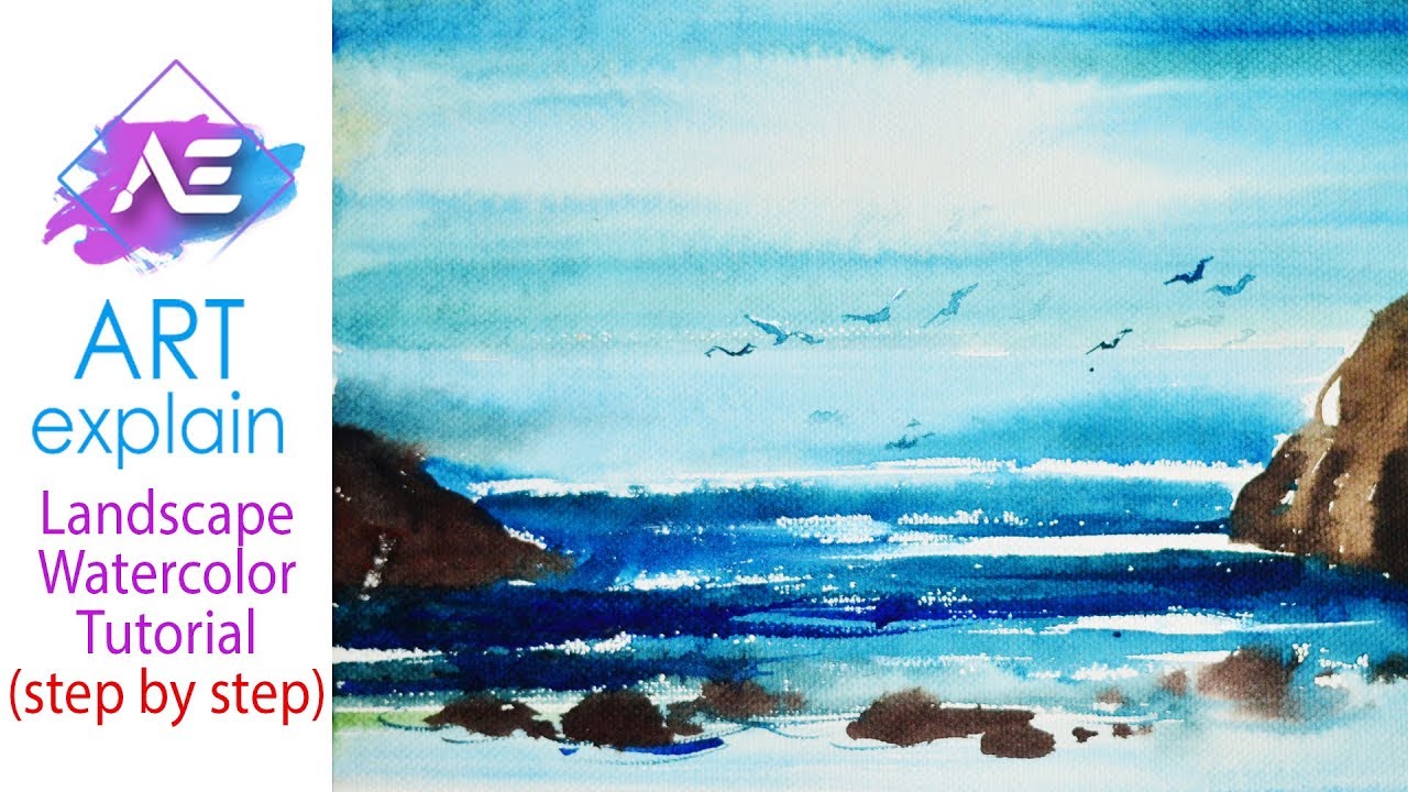 1280x720 Ocean Water In Watercolors Painting Tutorial How To Paint Sea In - Watercolor Landscape Ocean