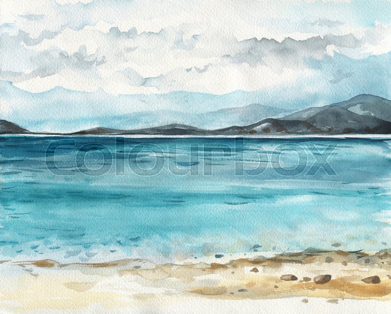 800x642 Ocean Landscape, Sea Side, Beach. Beautiful Watercolor Hand - Watercolor Landscape Ocean