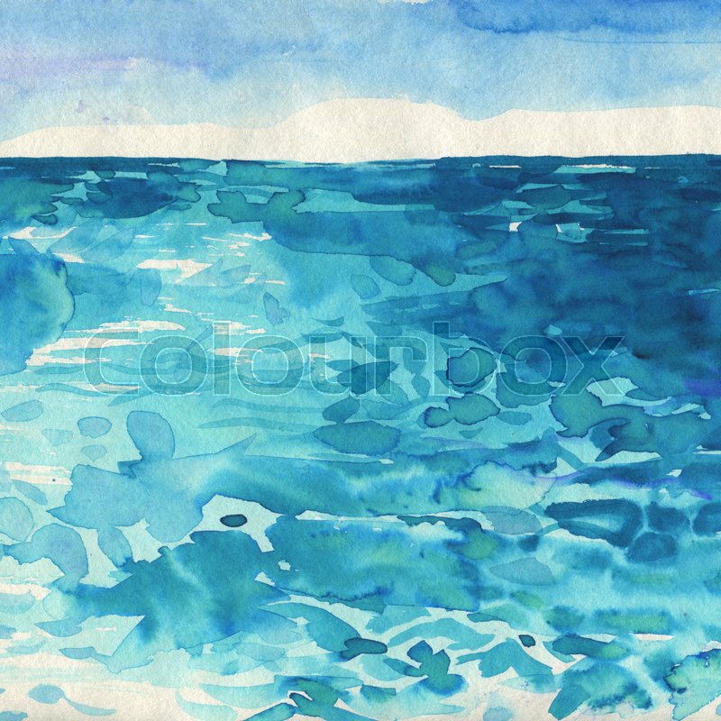 800x800 Ocean Landscape. Beautiful Watercolor Hand Painting Illustration - Watercolor Landscape Ocean