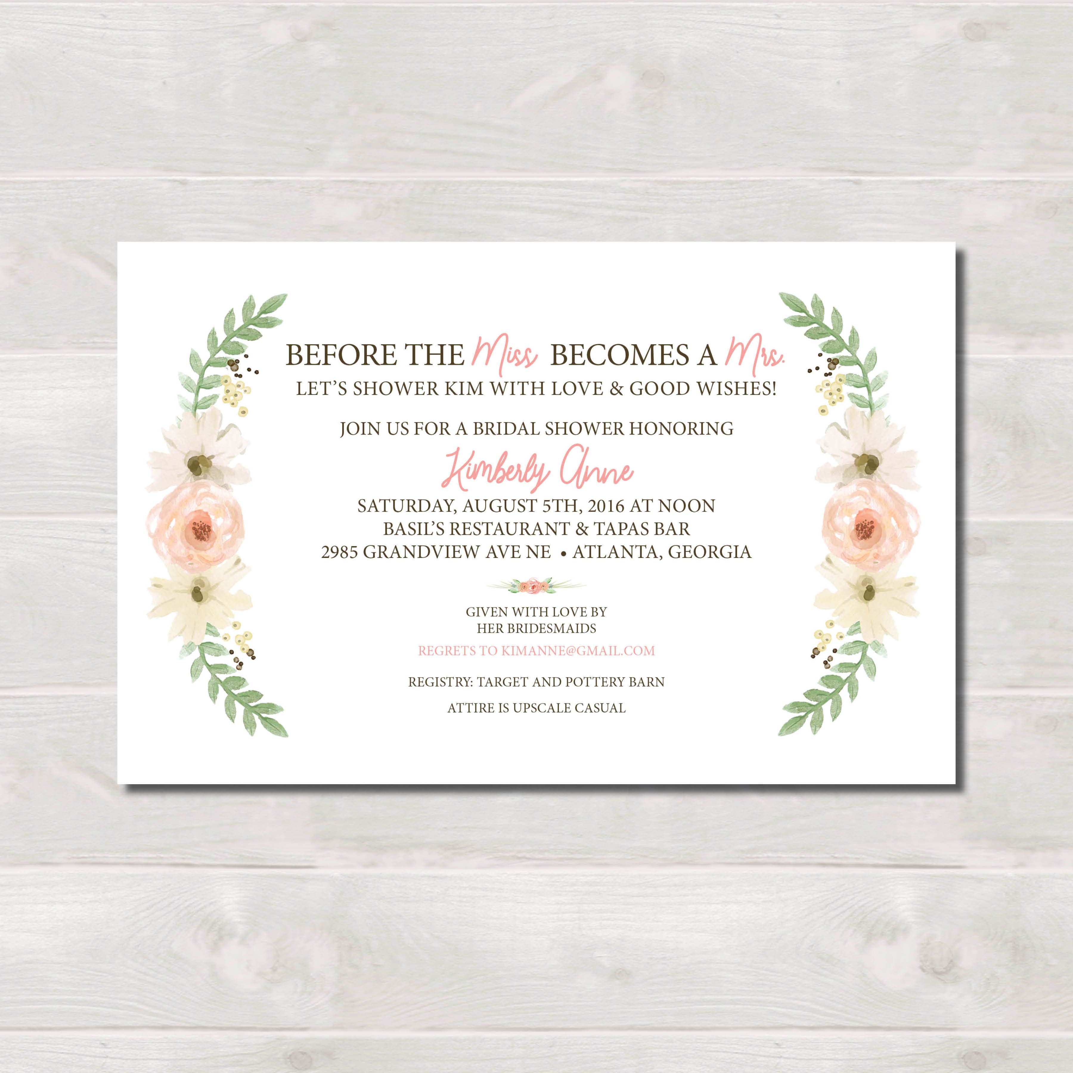 3600x3600 Party Invitation, Watercolor Laurel, A1113 The Polka Dot Press - Watercolor Laurel