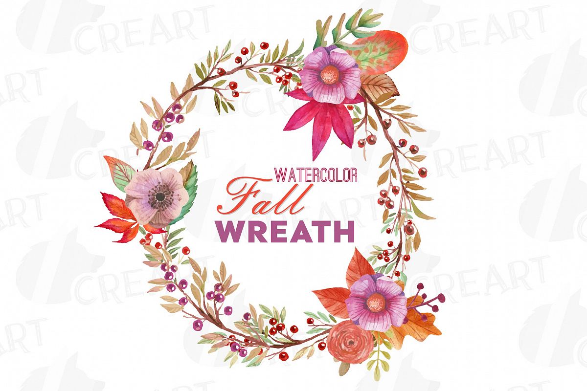 1200x800 Watercolor Fall Wreath With Watercolour Autumn Flowers Clipart - Watercolor Laurel