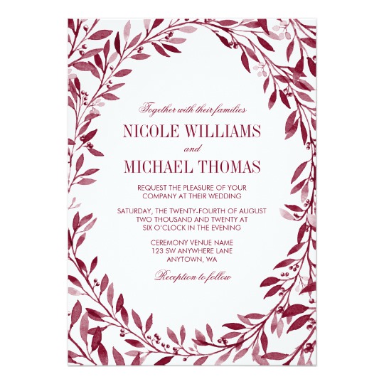 540x540 Burgundy Watercolor Laurel Wreath Wedding Invitation Zazzle.co.uk - Watercolor Laurel