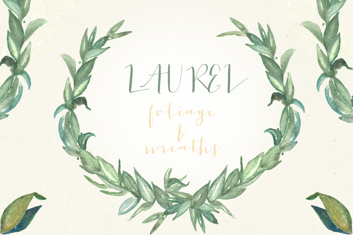 1160x772 Laurel Wreaths And Leavs. Watercolor. By Labfcreations - Watercolor Laurel Wreath