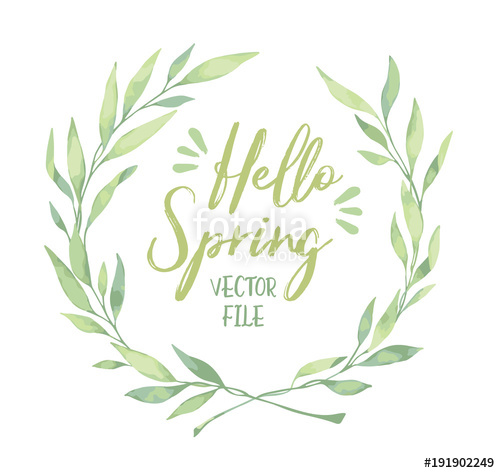 500x473 Vector Watercolor Illustration. Hello Spring! Laurel Wreath - Watercolor Laurel Wreath