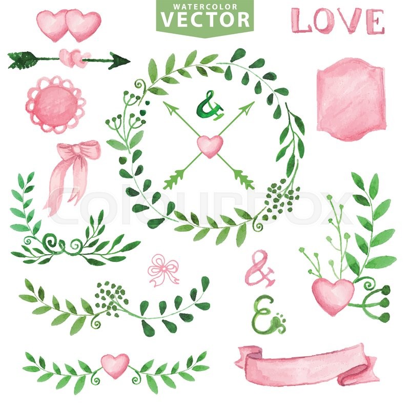 800x800 Watercolor Wedding Decor.green Branches Wreaths And Laurels ,pink - Watercolor Laurel Wreath