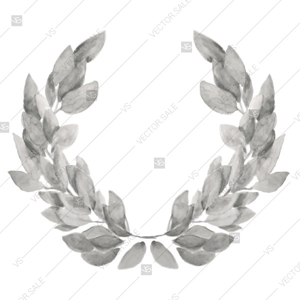 600x600 Watercolor Gray Laurel Wreath Bridal Shower Invitation - Watercolor Laurel Wreath