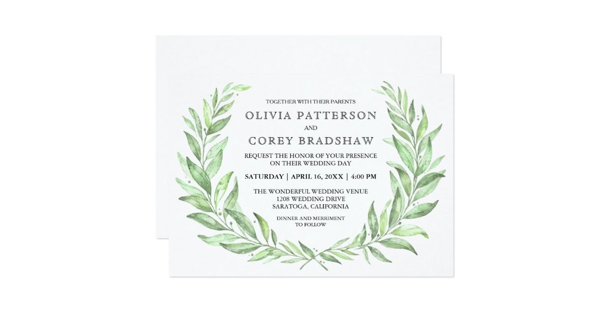 1200x630 A Contemporary Wedding Invitation Featuring Lovely Watercolor - Watercolor Laurel Wreath