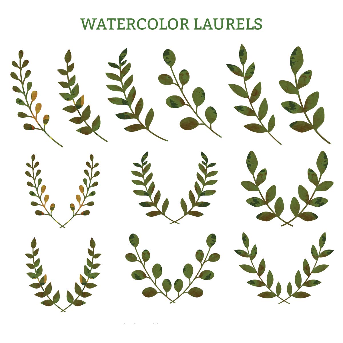 1200x1200 Watercolor Laurels Green Decorative Vector Free Download - Watercolor Laurel Wreath