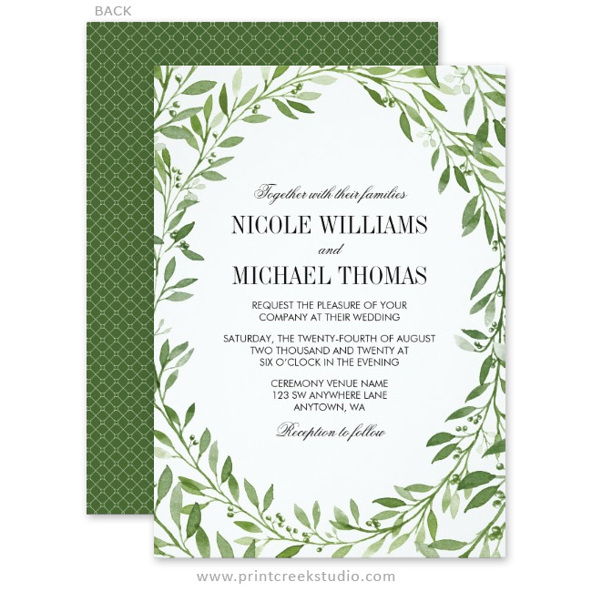650x650 Green Watercolor Laurel Leaf Wreath Wedding Invitations - Watercolor Laurel Wreath