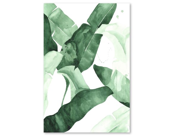 570x456 Beverly Ii Tropical Banana Leaf Watercolor Palm Print Large Etsy - Watercolor Leaf Art