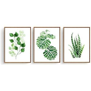 300x300 Wood Framed Green Tropical Leaves Watercolor Painting Prints Wall - Watercolor Leaf Painting