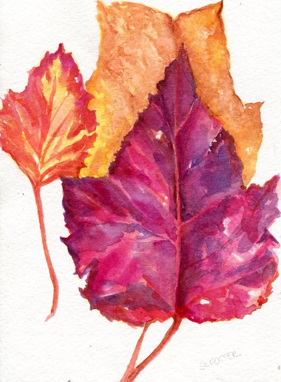 570x774 Autumn Leaves Watercolor Painting Fall Painting Leaf Etsy - Watercolor Leaf Painting