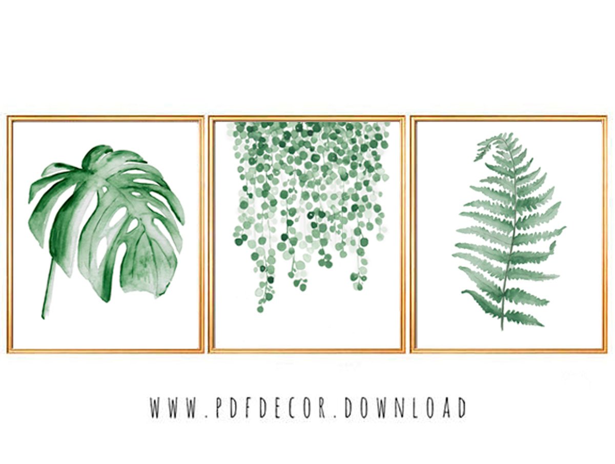 1200x905 Leaves Prints, Set Of 3 Leaf Prints, Watercolor Leaves, Tropical - Watercolor Leaf Prints