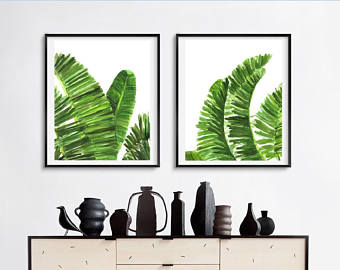 340x270 Printable Palm Tropical Print Banana Leaf Watercolor Print Etsy - Watercolor Leaf Prints