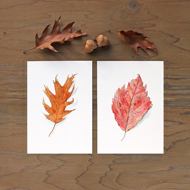 800x800 Set Of Two Autumn Leaf Prints Trowel And Paintbrush - Watercolor Leaf Prints