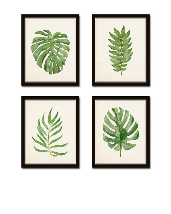 570x713 Watercolor Tropical Leaf Print Set No. 2, Giclee, Art Print, Print - Watercolor Leaf Prints