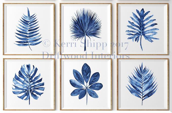 680x448 Blue Palm Leaf Ii Watercolor Wall Art Print By Artist Kerri Shipp - Watercolor Leaf Prints