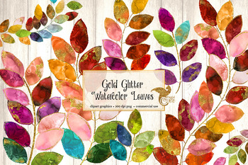 350x233 Gold Glitter Watercolor Leaves Clipart By Digital Curio Tpt - Watercolor Leaves