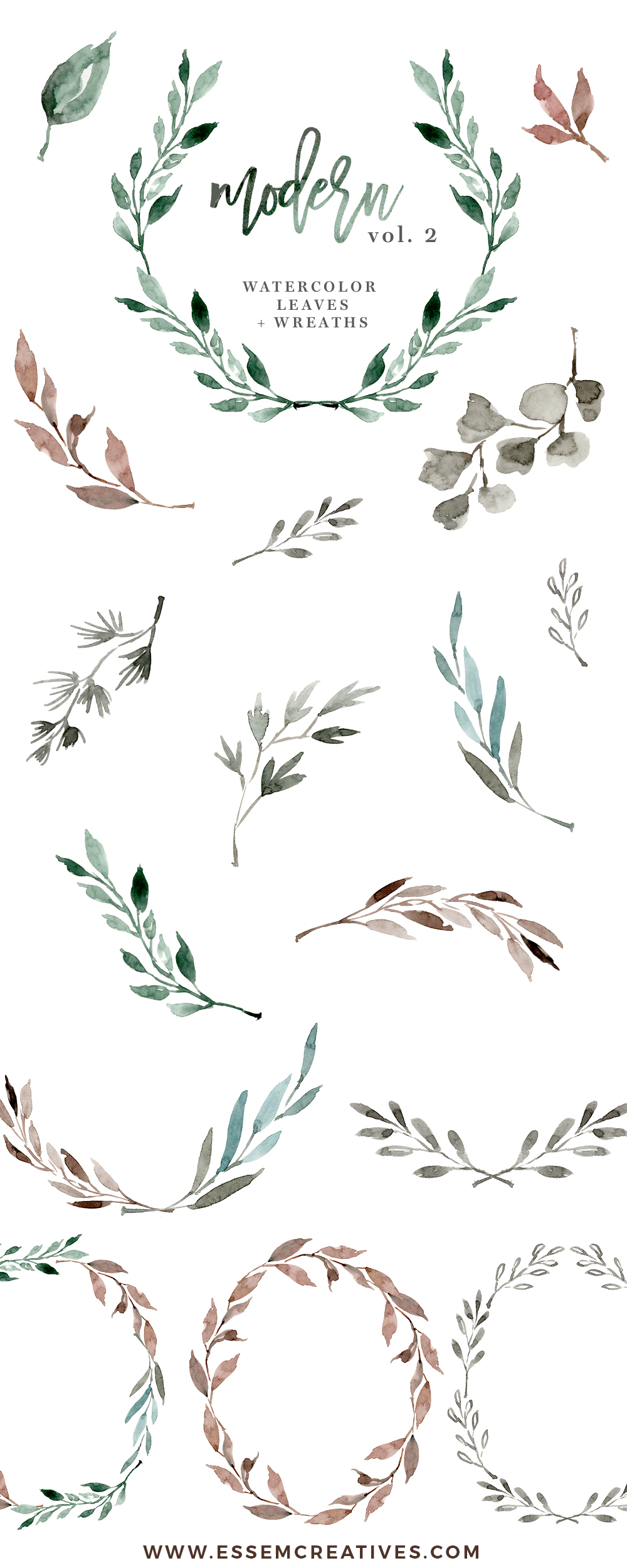 1000x2500 Watercolour Leaves Wreaths Clipart, Greenery Wedding Eucalyptus Clip - Watercolor Leaves